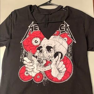 Metallica band tee with cut v neck